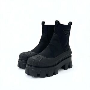 Prada Monolith Boots Short Boots Shoes Nylon Rubber Black Re-nylon Triangle Logo